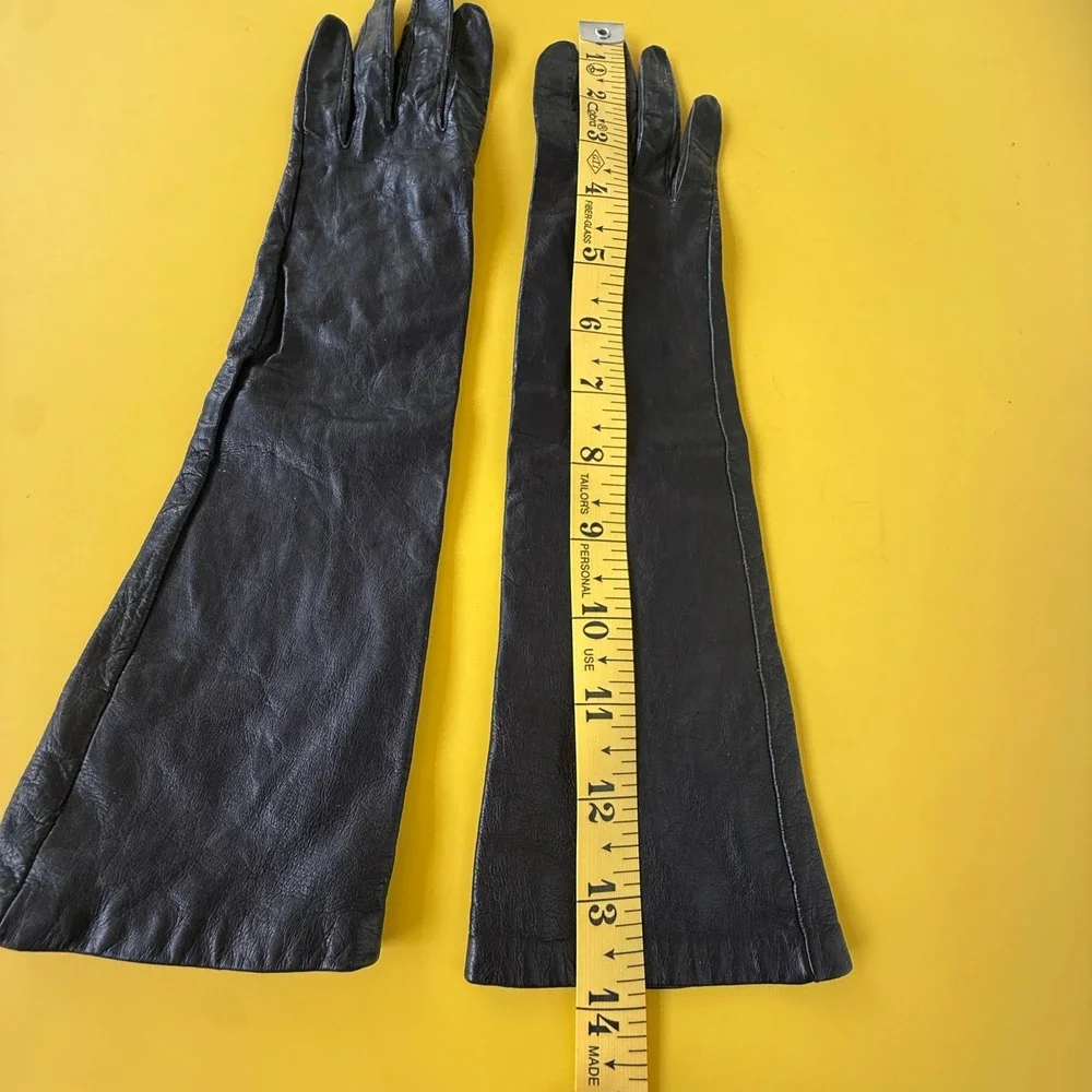 Bundle of 2 VTG Aris Black Leather Opera Gloves 1950s Sz 6 Audrey Hepburn Retro